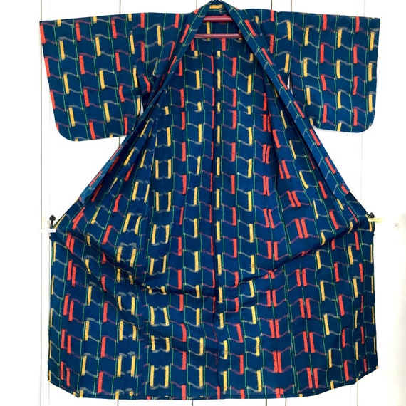 Vintage Silk Kimono TSUMUGI, geometric woven patt… - image 4