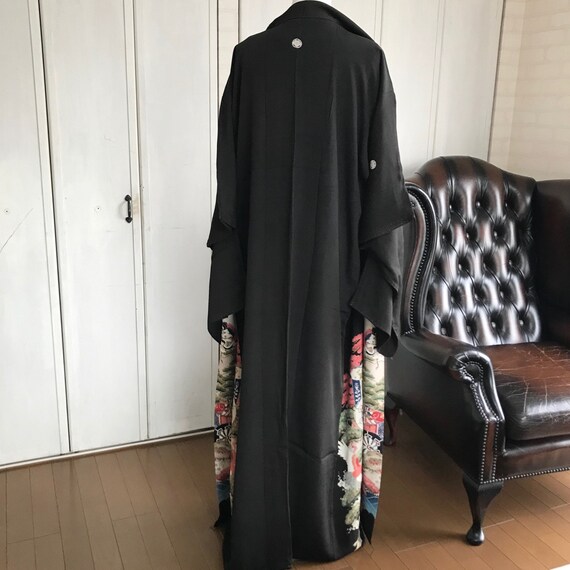Vintage black silk kimono KURO-TOMESODE 1930s, th… - image 6