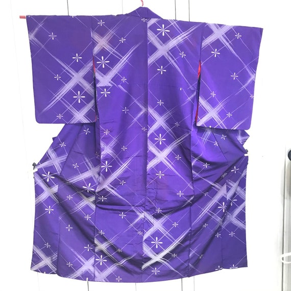 Vintage silk Kimono OMESHI 1940s, Purple and silv