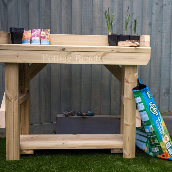 Heavy Duty Wooden Potting Table, Swedish Redwood, Free Engraving