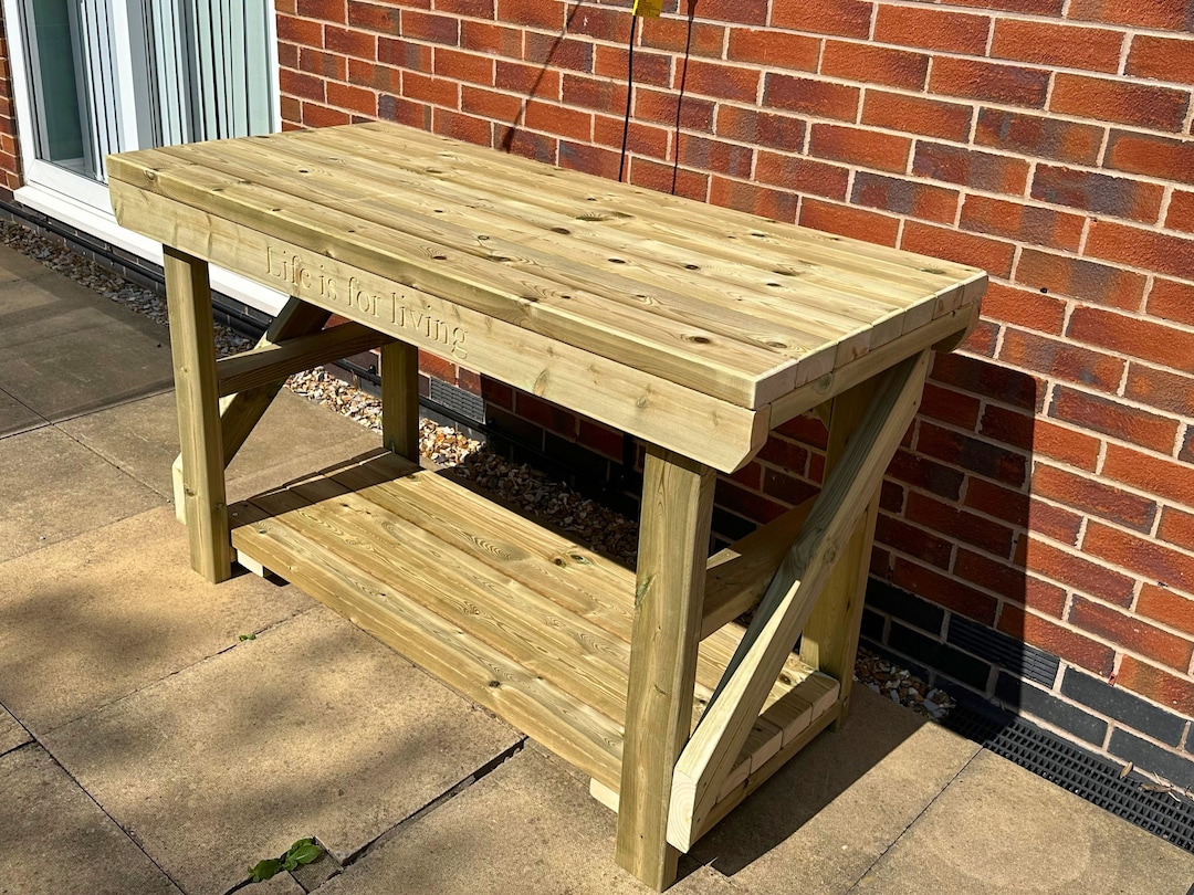 Indoor/outdoor Wooden Workbench. Garden Work Table. Bbq/pizza Oven