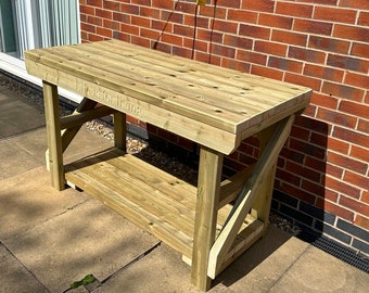 Indoor/Outdoor Wooden Workbench. Garden Work Table. BBQ/Pizza oven Table *Free Engraving*