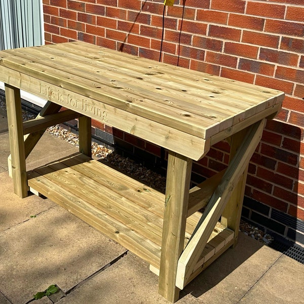 Indoor/Outdoor Wooden Workbench. Garden Work Table. BBQ/Pizza oven Table *Free Engraving*