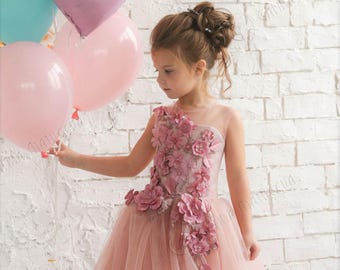 Blush pink Flower Girl Dress Dusty Pink Dress Dusty Rose Pink Flower Girl Dress Bridesmaid Holiday Blush Tutu Dress Lace Flower Girl Dress