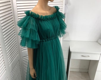 Off Shoulder Maternity Gown: Long Sleeve Tulle Dress for Photo Shoot - Etsy