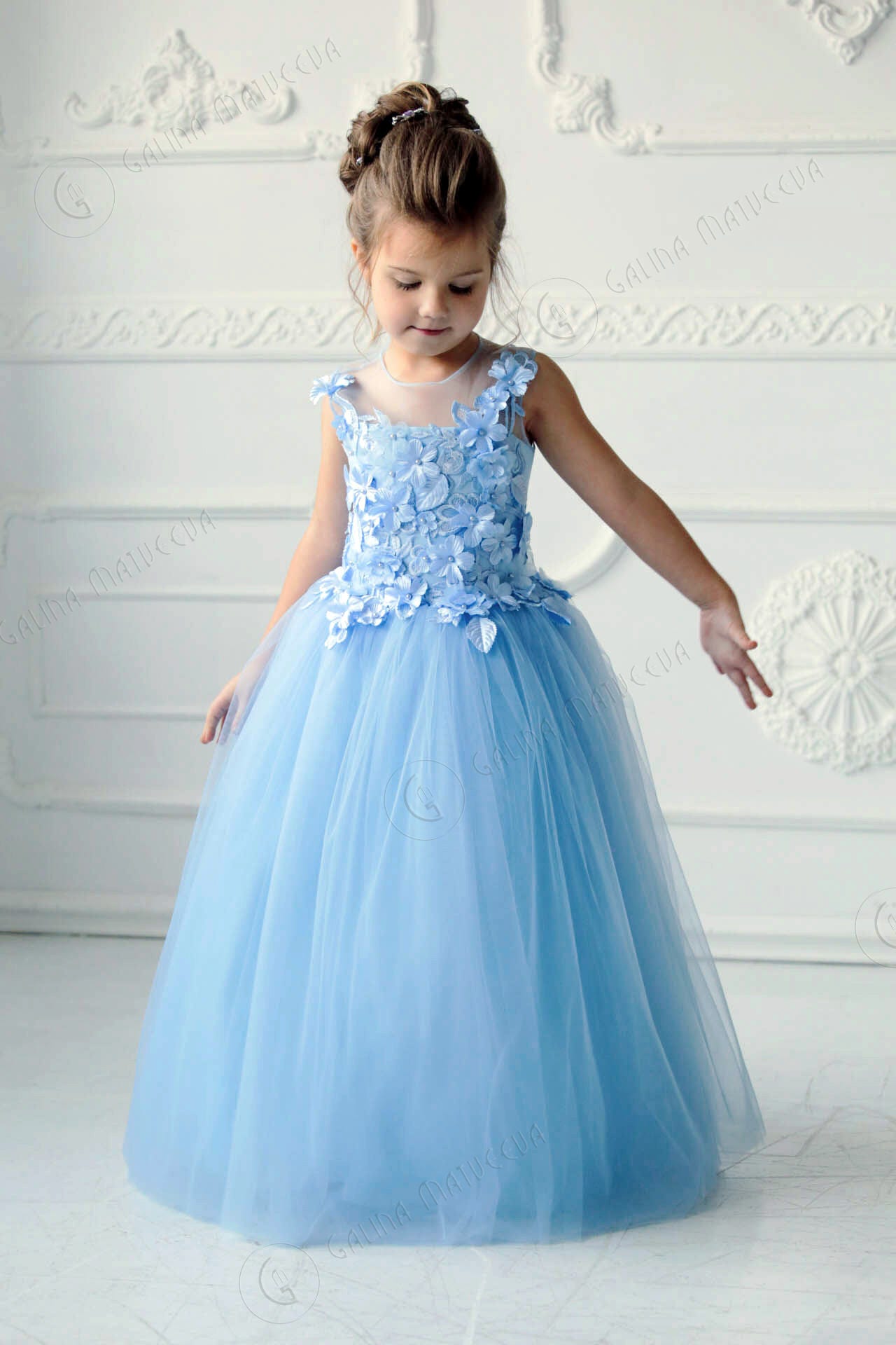 blue flower girl dresses