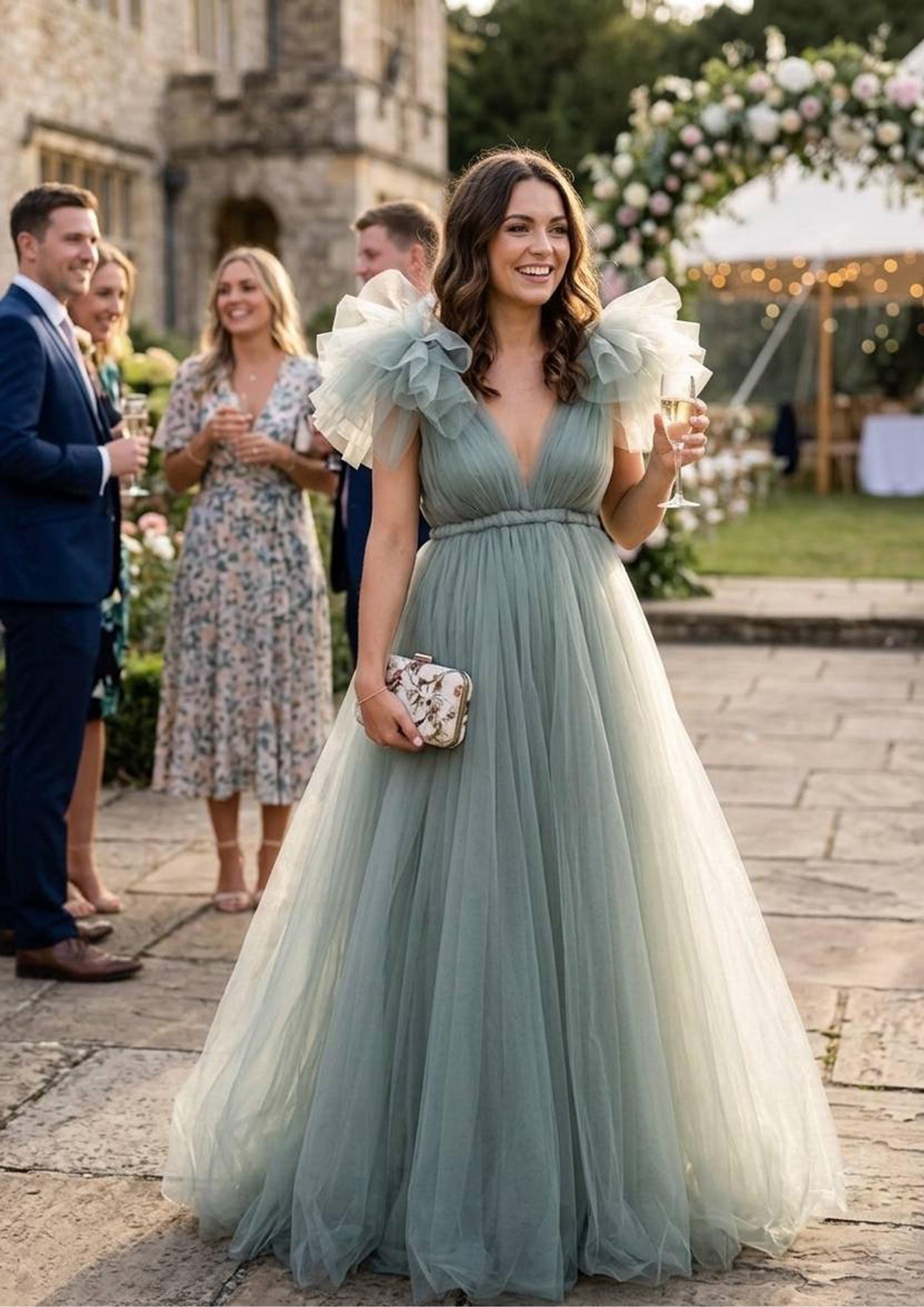 blue sage dresses Green Tulle Dress, Elegant Wedding Guest Dress, Bridesmaid Dress, Fairy Tulle Gown, Romantic Garden Party Dress, Sage Green Maxi Dress sage green and dusty blue bridesmaid dresses