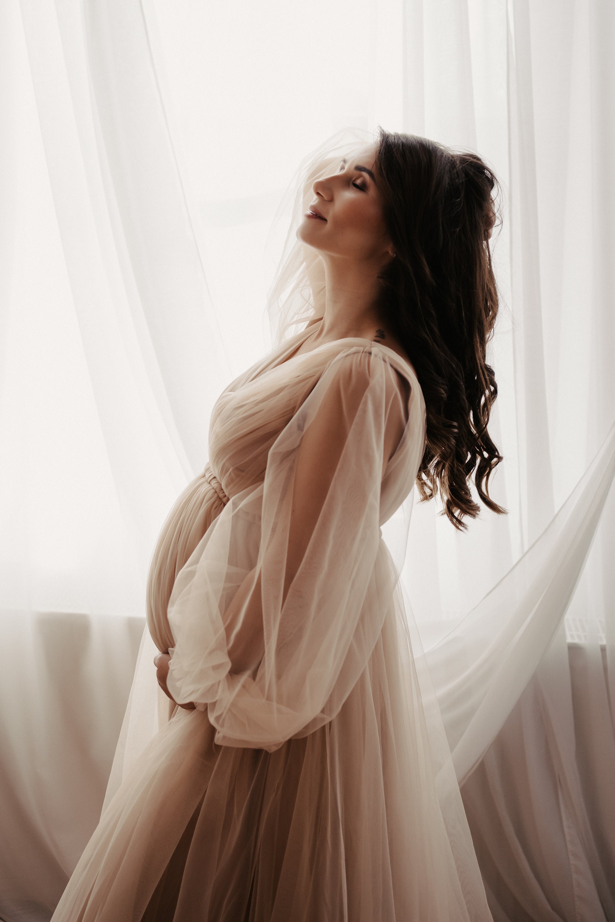 beige maternity photoshoot dress Beige Boho Dress - Maternity Dress Hire main image 1