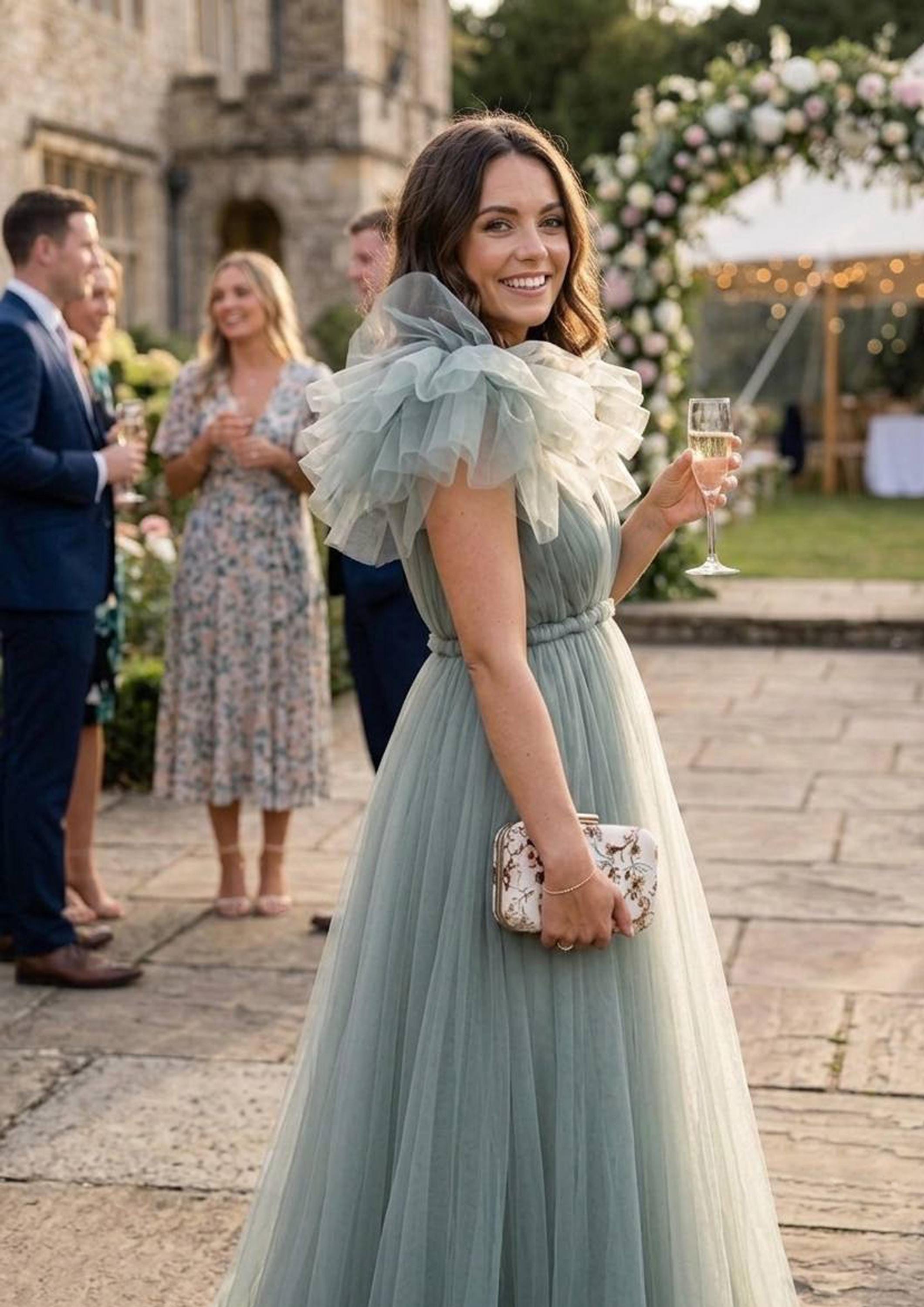 sage green tulle bridesmaid dress Dress, Elegant Wedding Guest Dress, Dress, Fairy Tulle Gown, Romantic Garden Party Dress, Sage Green Maxi Tulle entourage