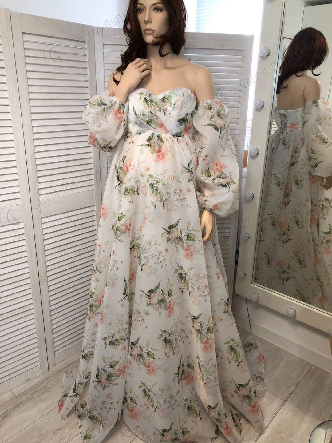 thumbnail image 2 of JINDIIM Floral Maternity Dress Long Sleeve - A Line Swing Dress For Baby Shower 2 of 12