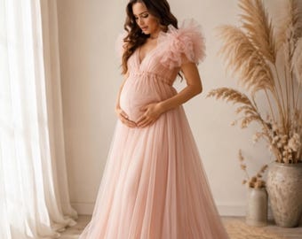 pink maternity dress Tulle Gown, Ruffle Sleeve Fairy with Train Premium stretch jersey STORE: CM-CHE-GRE Size:10.0 Royal Men's Suede Velvet Long sleeve