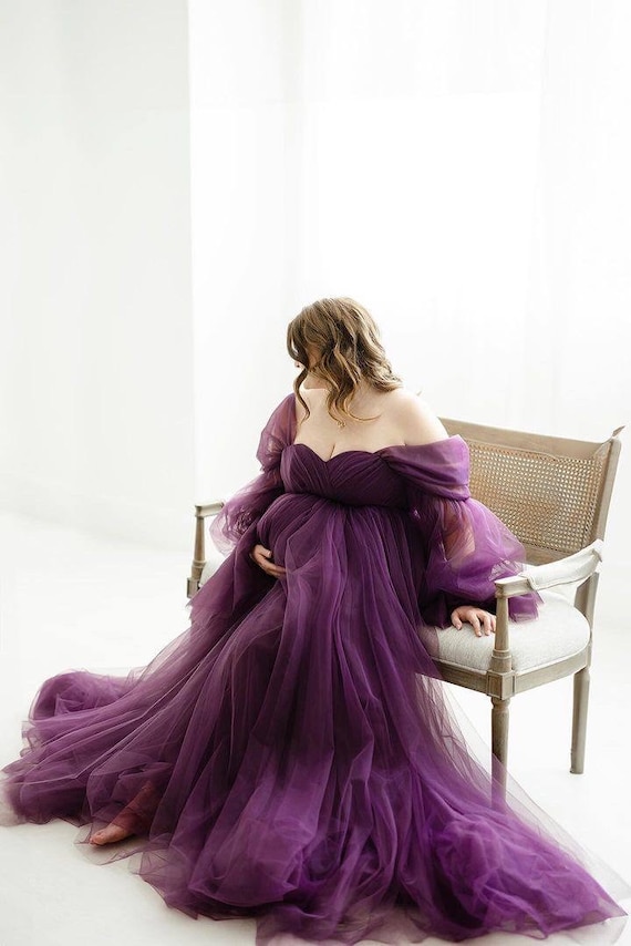 purple long sleeve maternity dress Purple Floral Long Sleeve Maternity Dress