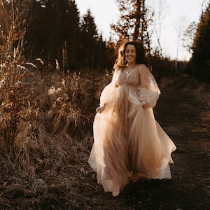 Beige Maternity Dress For Photo Shoot Baby Shower Long Sleeves Dress Maternity Gown Blush Long Maternity Dress Floor Length Blush Pink Dress