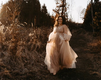 Beige Maternity Dress For Photo Shoot Baby Shower Long Sleeves Dress Maternity Gown Blush Long Maternity Dress Floor Length Blush Pink Dress