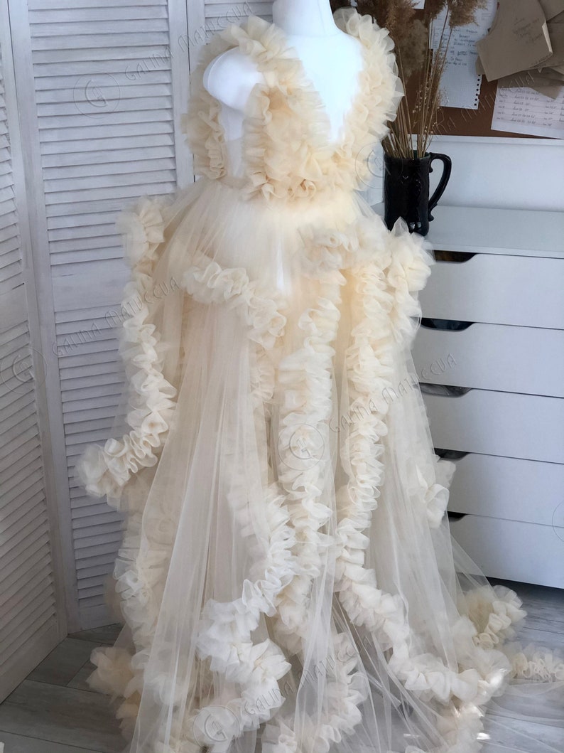 Champagne Maternity Dress Photo Shoot Dress Ruffle Tulle Dress Etsy