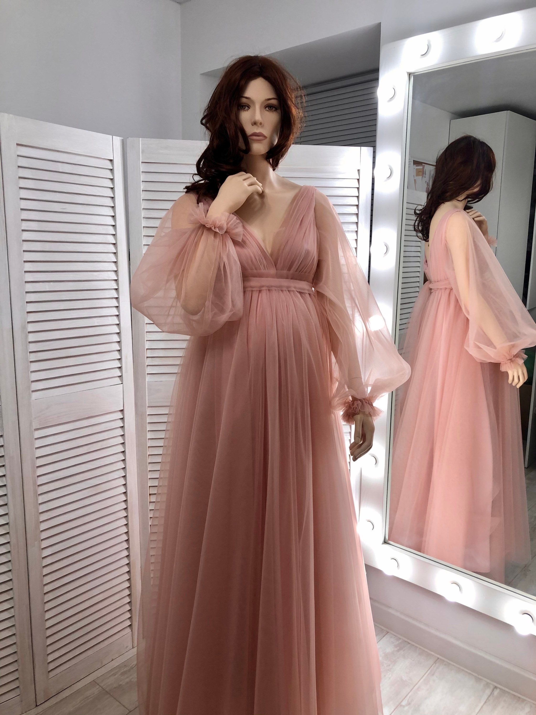 D-Pink Pregnant Women Lace up Long Sleeve Maternity Dress Ladies Maxi Gown  Photography Photo Shoot Clothing Clothes (Blue, S) : : Clothing,  Shoes & Accessories