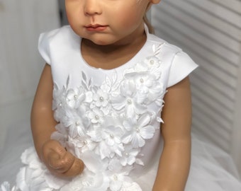 Dusty Rose Flower Girl Dress: Blush Tutu, Lace & 3D Flowers