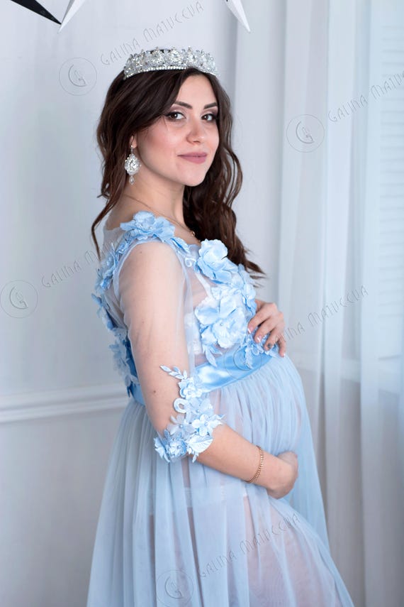 Blue Maternity Dress For Photo Shoot Pregnancy Robe Light Blue | Etsy