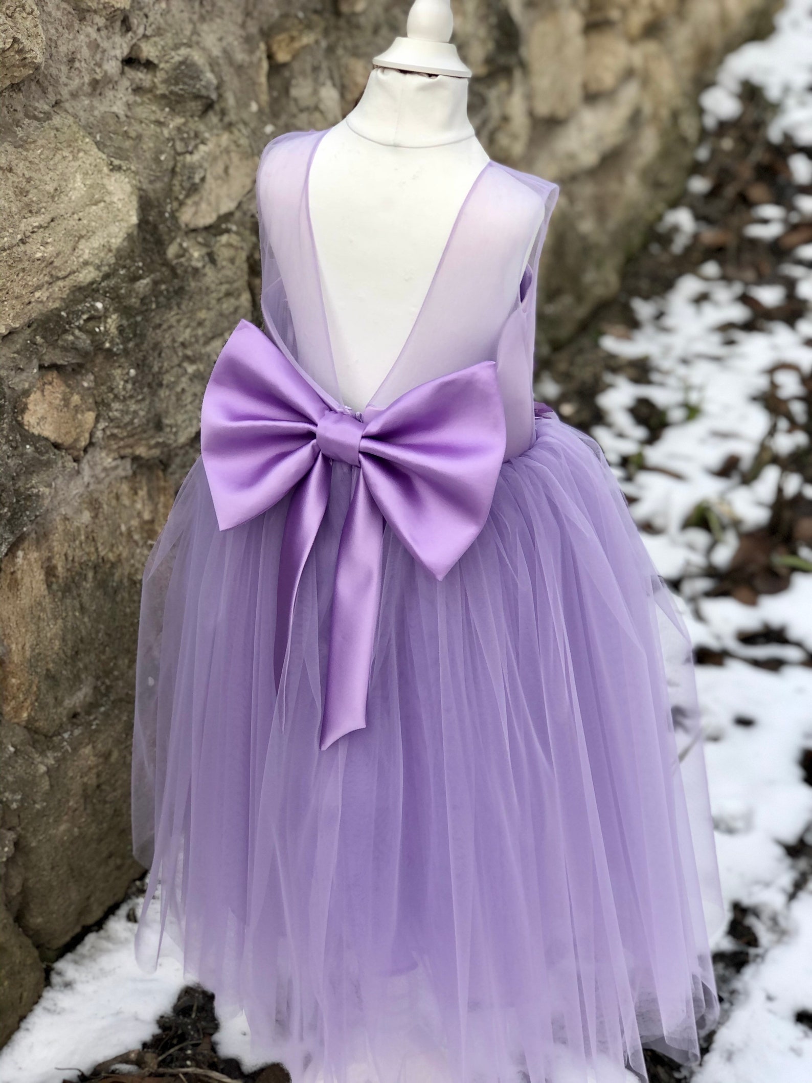 Lilac Flower Girl Dress Vneckline Back Bow Dusty Rose Pink Etsy