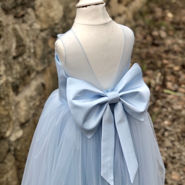 Sky Blue Pretty Flower Girl Dress With Bow