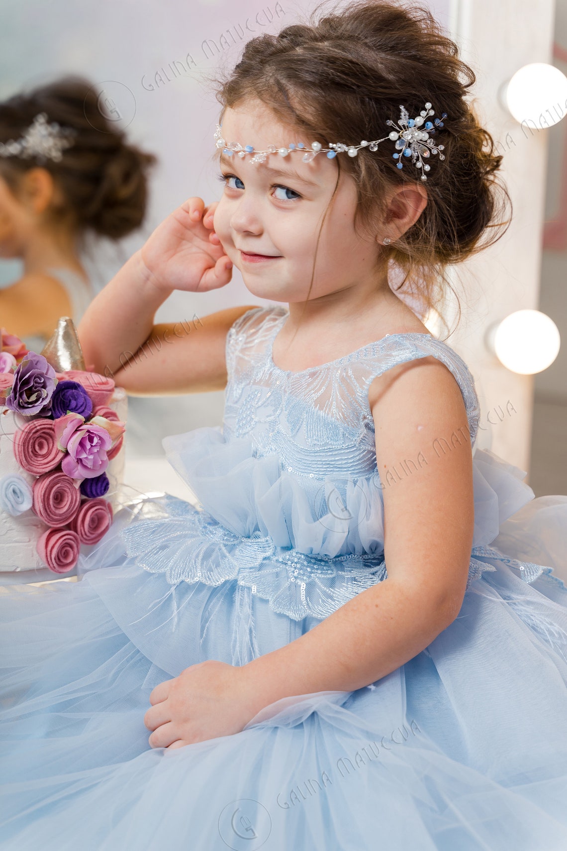 Flower Girl Dress Vneckline Back Bow First Birthday Dress Etsy