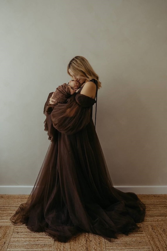 Chocolate Maternity Photo Shoot Gown: Chocolate Long Sleeve Dress