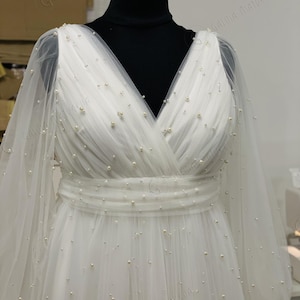 Pearl Wedding Dress Long Sleeves Dress Maternity Gown Blush Long Maternity Dress Floor Length Off White Dress Boho Maternity Wedding Gown
