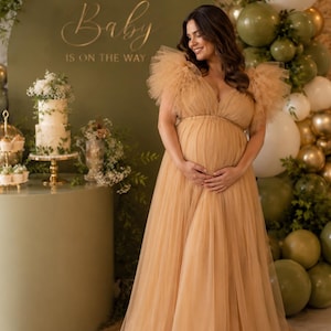 Silky Maternity Dress for Photoshoot-gold Baby Shower Dress- Circle Skirt, Pregnancy Dresses- Baby Shower Outfit- Photo Props-gift for Her