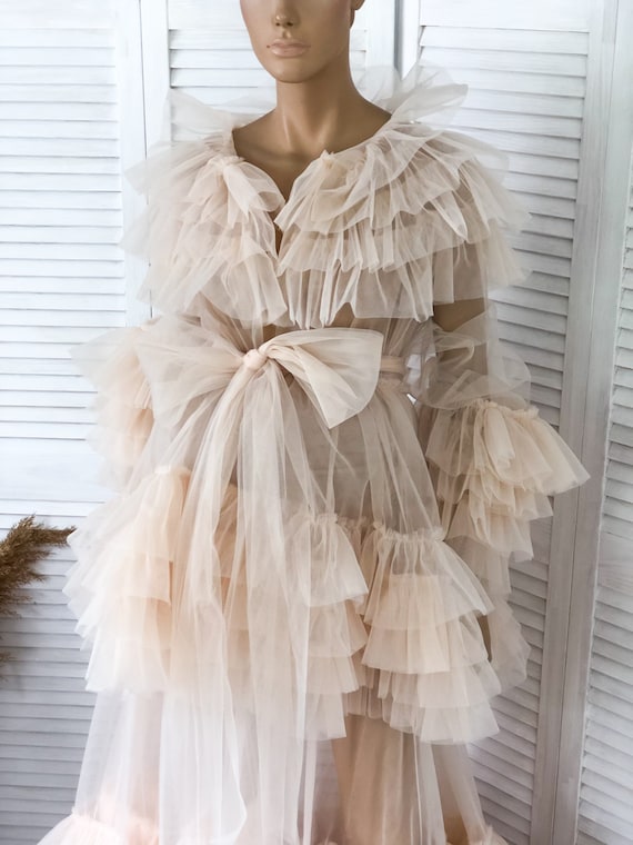 beige maternity dress for photoshoot Ruffled Gown: Tulle Photo Shoot Brassybra Offers the Perfect RestockAUG25 Color:WHITE POLKA DOT Baby Shower Dress For