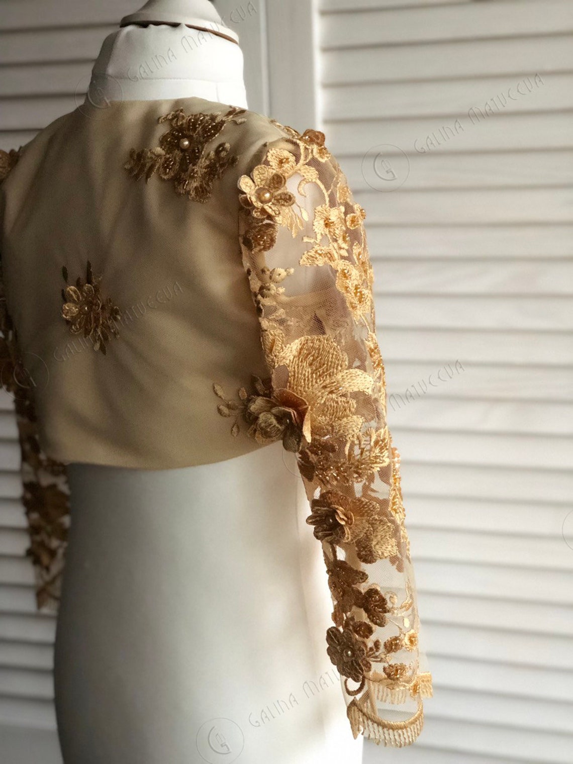Lace Bolero with long sleeves Golden Bolero Short Jacket for Etsy