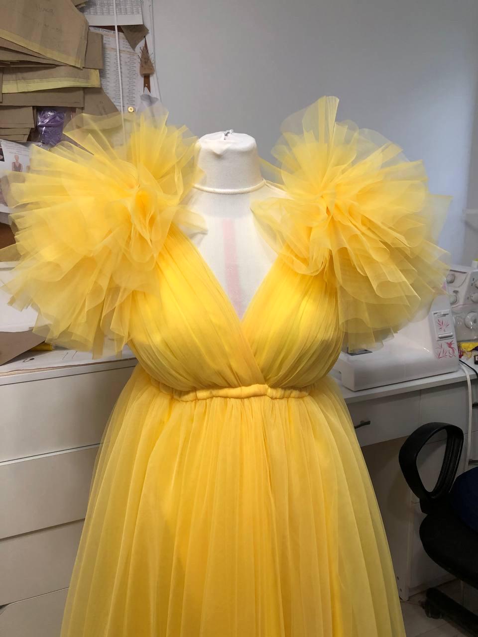 long sleeve yellow maternity dress Yellow Maternity Maxi Dress: Long Sleeve Empire Waist Gown / Baby Shower Dress