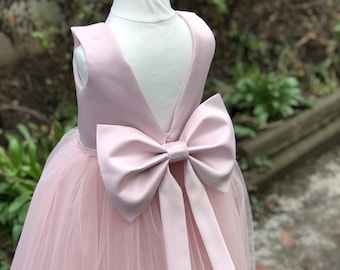 Blush Pink Flower Girl Dress: Sage Tutu, Back Bow