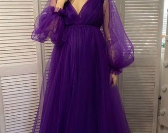 purple tulle maternity dress Purple Maternity Gown, Photoshoot Dress, Tulle Ruffle Dress, Elegant Dress, Matching Mother and Daughter Dress, Special Occasion Dress