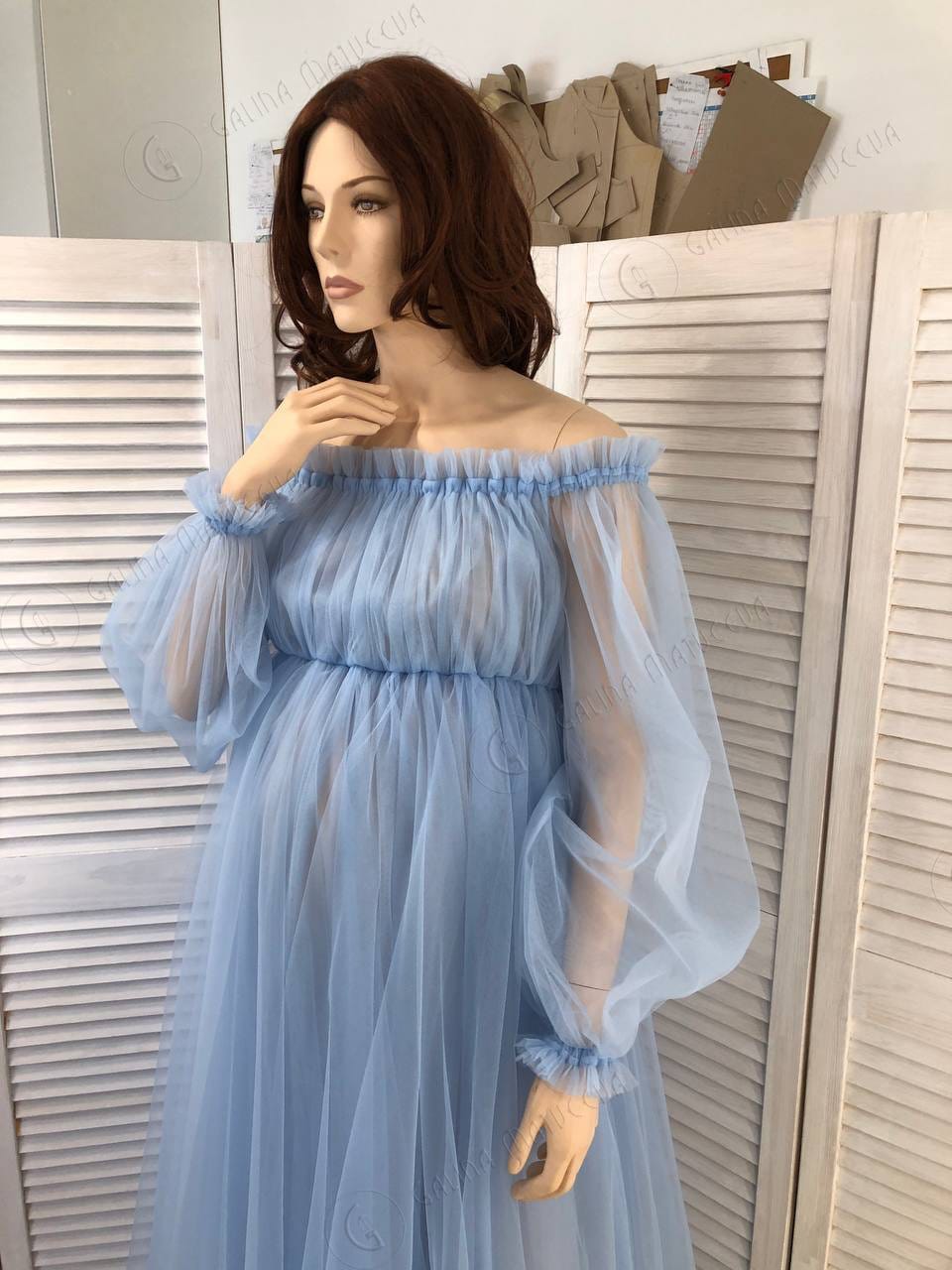 blue off the shoulder maternity dress Spring/Summer Solid Hue Off-Shoulder with Layered Ruffle Maternity Dress Pink / XL main image 1