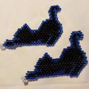 Black and Blue Cat Beaded Earrings