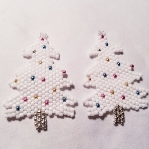 White Christmas Tree Beaded Earrings