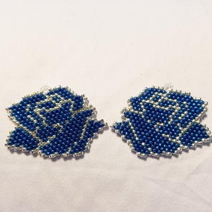 Metallic Blue Rose Beaded Earrings