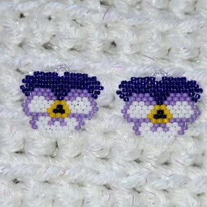 Purple Pansy Beaded Earrings