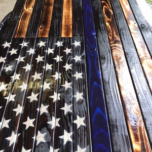 Thin Blue Line Wood Burned Flag