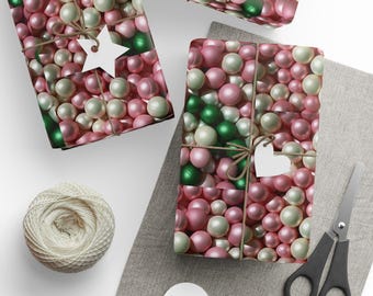 Pink & Green Pearl Gift Wrap: Christmas, Birthday (Satin or Matte)