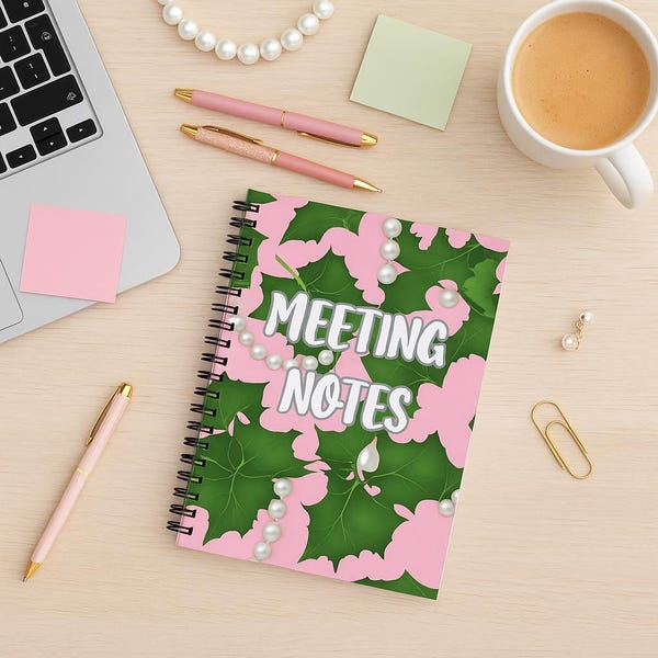 Pink & Green Ivy Meeting Notes Notebook • Sorority-Inspired Spiral Journal