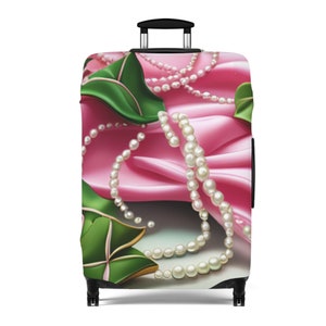 Pink & Green Luggage Cover with Pearl Design