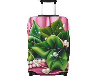 Pink & Green Ivy Luggage Cover, Pearls Travel Suitcase Protector