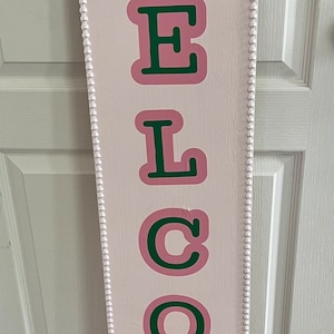 48in tall wood welcome porch patio indoor outdoor decor home sign pink green pearl ivy   birthday probate gift j15