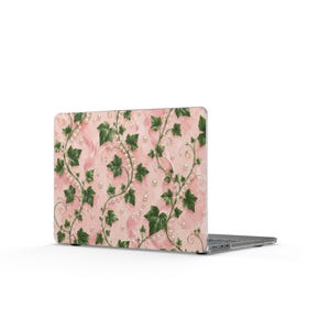 Green Ivy Vine Pattern Clear MacBook Case | Pink Floral Laptop Cover