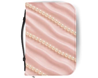 Pearl Strands on Pink Satin Bible Cover | Zippered Protective Case
