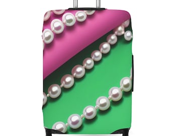 Pink & Green Pearl Luggage Cover: Polyester Spandex Travel Protector