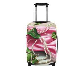 Pink Rose and Pearls Luggage Cover | Floral Travel Protector