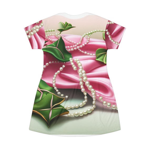 Pink & Green Ivy T-Shirt Dress with Pearls Pink & Green Ivy T-Shirt Dress with Pearls