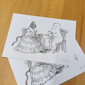 Que nous réserve l’avenir ?    A6 Carte postale Fantôme et diseuse de bonne aventure